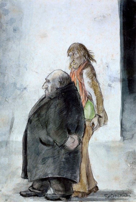 Nino Tirinnanzi : Due figure  - Tecnica mista su cartoncino - Asta Autori dell'800 e 900 - Galleria Pananti Casa d'Aste