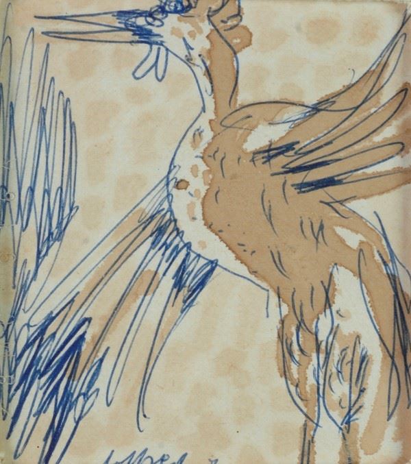 Silvio Loffredo : Uccello  (1970)  - Inchiostro e acquerello su cartoncino - Asta ARTE MODERNA - AUTORI TOSCANI - Galleria Pananti Casa d'Aste