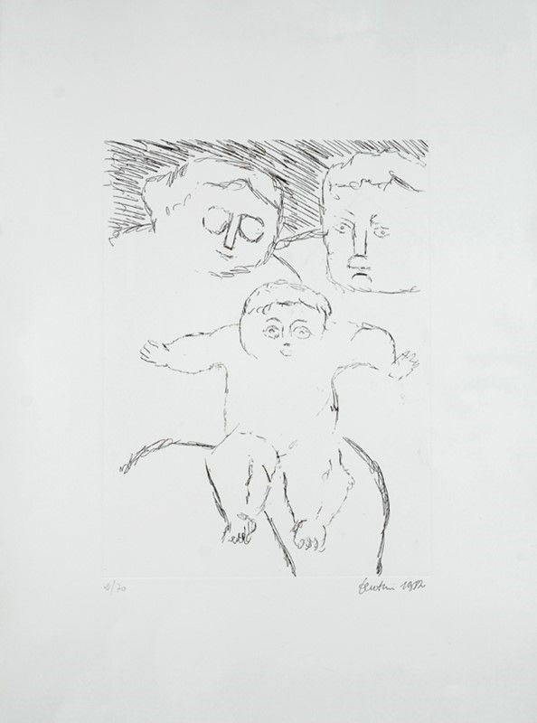Venturino Venturi : Famiglia  (1982)  - Puntasecca su carta - Asta GRAFICA ed EDIZIONI - Galleria Pananti Casa d'Aste