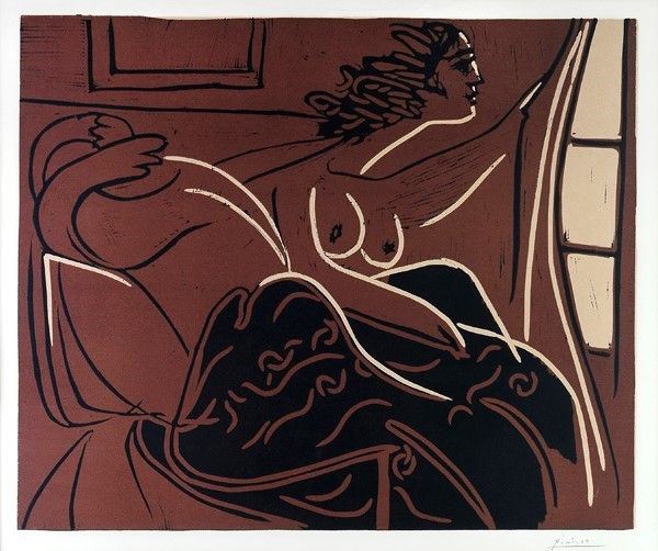 Pablo Picasso : Deux Femmes au Reveil  (1959)  - Linoleum a 3 colori su carta Velin d'Arches - Asta Autori dell'800-900 - I - Galleria Pananti Casa d'Aste