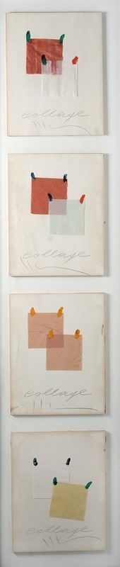 Aldo Mondino : Collage  ((anni '60))  - Tecnica mista e collage su carta riportata su tavola - Asta STORART: Dipinti, oggetti, arredi dal XVII al XX sec. - II - Galleria Pananti Casa d'Aste