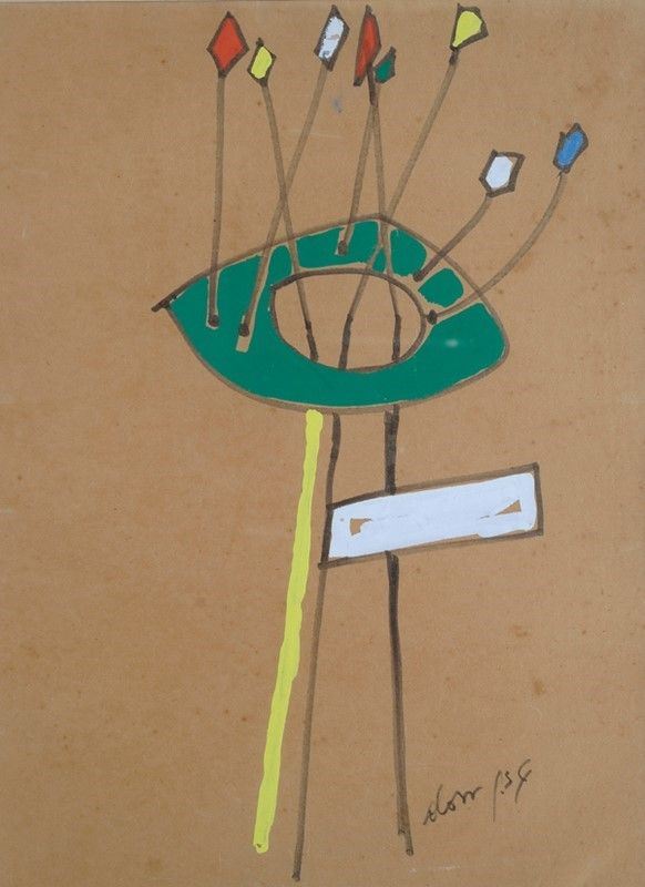 Gianni Dova : Senza titolo  (1954)  - Tecnica mista su carta riportata su tela - Auction Autori dell'800-900, Grafica ed Edizioni - I - Galleria Pananti Casa d'Aste