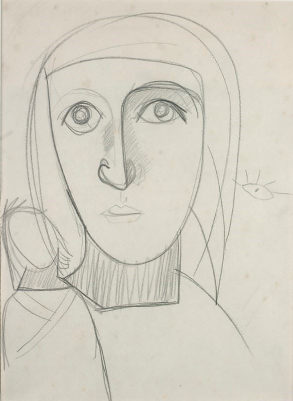 Riccardo Licata : Face  (1954)  - Pencil on paper - Auction CONTEMPORARY ART - Galleria Pananti Casa d'Aste