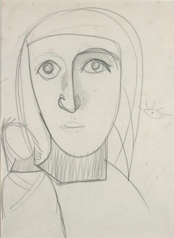 Riccardo Licata : Volto  (1954)  - Matita su carta - Auction Autori dell'800-900, Arte moderna e contemporanea - I - Galleria Pananti Casa d'Aste