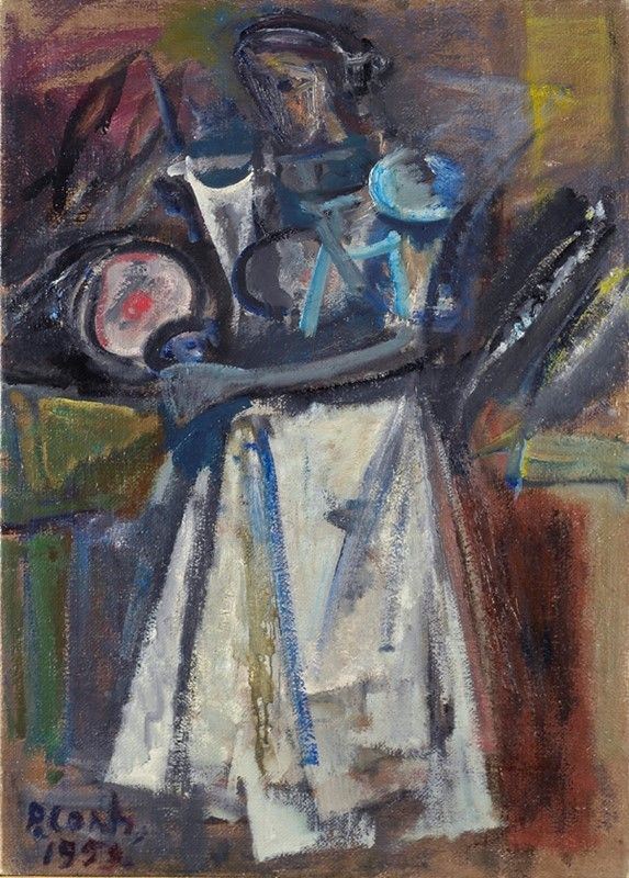 Primo Conti : Donna alla pescheria  (1959)  - Olio su tela - Auction Arte Moderna e Contemporanea, Edizioni e Grafica - I - Galleria Pananti Casa d'Aste