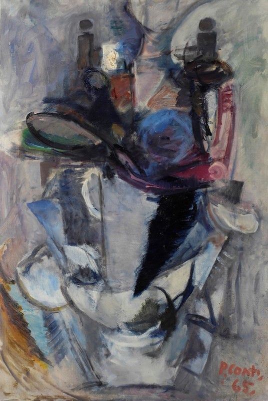 Primo Conti : Donna con fiori  (1965)  - Olio su tela - Asta Arte Moderna e Contemporanea, Edizioni e Grafica - I - Galleria Pananti Casa d'Aste