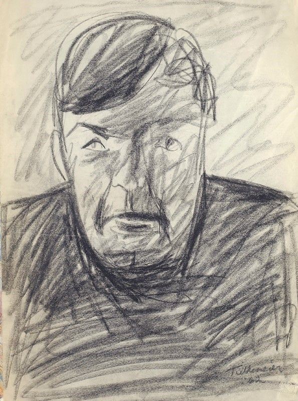 Ken Tielkemeier : Volto  (1962)  - Carboncino su carta - Asta STORART: Dipinti, oggetti, arredi dal XVII al XX sec. - II - Galleria Pananti Casa d'Aste
