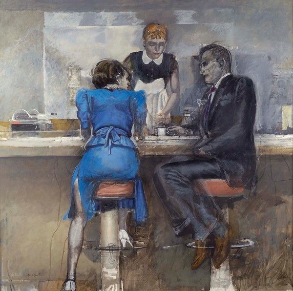 Alberto Sughi : Figure al bar  (1985)  - Olio su tela - Asta Arte Moderna e Contemporanea Grafica ed Edizioni - Galleria Pananti Casa d'Aste