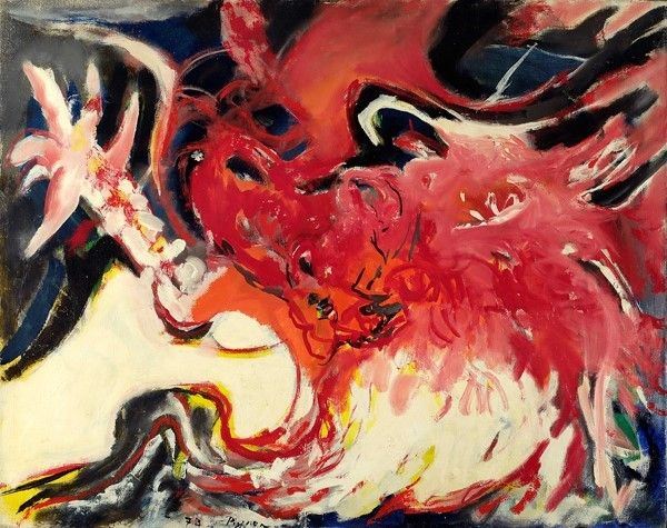 Edouard Pignon : Combattimento di galli  (1973)  - Olio su tela - Asta Arte Moderna e Contemporanea Grafica ed Edizioni - Galleria Pananti Casa d'Aste