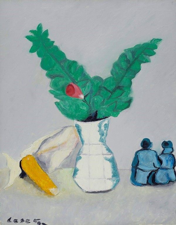 Giuseppe Cesetti : Vaso con statuette  (1980-82)  - Olio su tela - Asta Arte Moderna e Contemporanea Grafica ed Edizioni - Galleria Pananti Casa d'Aste