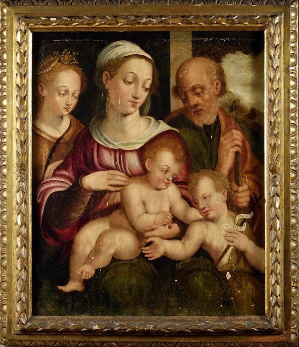 Scuola Toscana, XVI sec. - Sacra Famiglia con San Giovannino