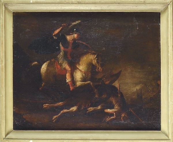 Scuola Italia Centrale, fine XVI sec.,Scuola Italia Settentrionale, XVI sec.,Scuola Italia Centrale, XVI sec. - San Giorgio uccide il drago