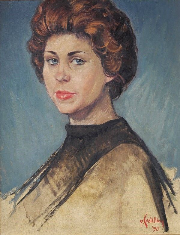 Paride Castellan : Ritratto di donna  (1963)  - Olio su compensato - Asta Autori dell'800 e 900 - Galleria Pananti Casa d'Aste
