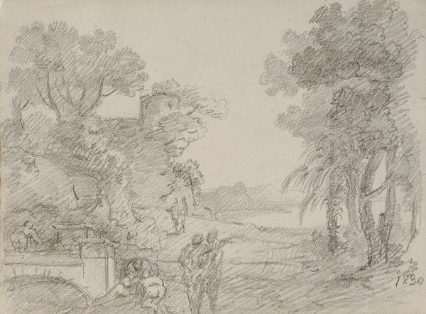 Anonimo, XIX Sec. - Paesaggio con Figure (fronte/retro)