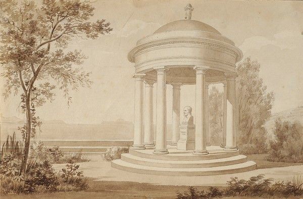 Anonimo, XIX Sec. - Tempietto con il Busto di Torquato Tasso