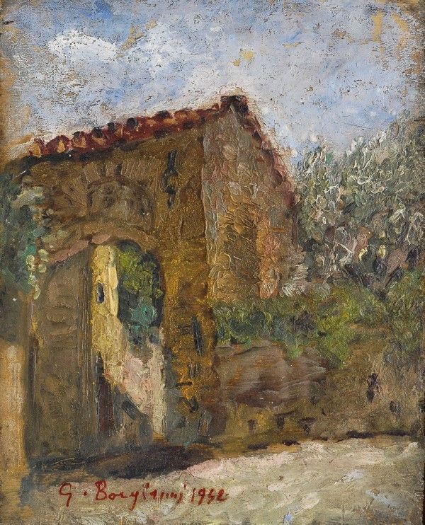Guido Borgianni : Casolare  (1942)  - Olio su tavola - Asta ASTA A TEMPO - Autori dell'800-900, Moderni e Contemporanei, Grafica ed Edizioni - I - Galleria Pananti Casa d'Aste