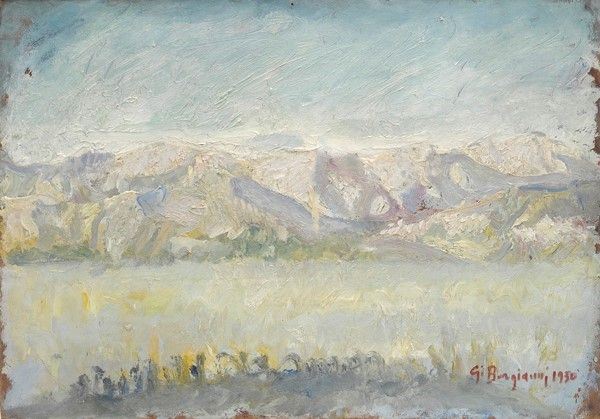 Guido Borgianni : Paesaggio  (1950)  - Olio su cartoncino - Asta ASTA A TEMPO - Autori dell'800-900, Moderni e Contemporanei, Grafica ed Edizioni - I - Galleria Pananti Casa d'Aste