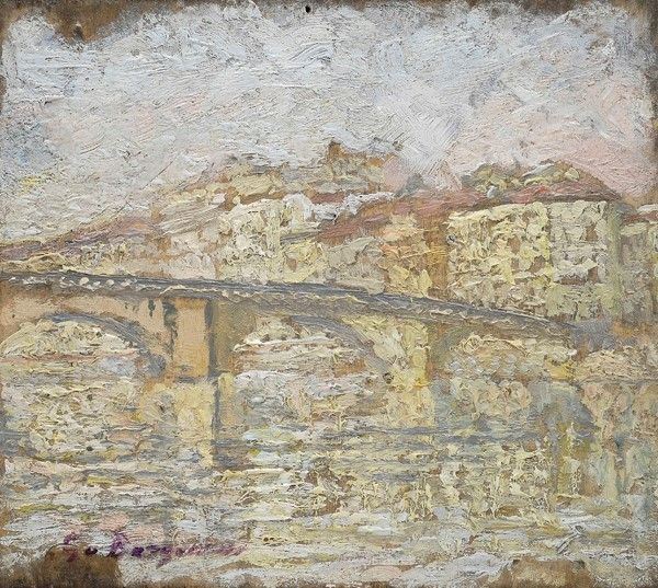 Guido Borgianni : Ponte Santa Trinita  (1945)  - Olio su compensato - Auction STORART: Dipinti, oggetti, arredi dal XVII al XX sec. - II - Galleria Pananti Casa d'Aste