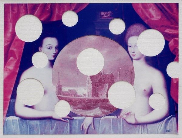 Jiri Kolar : Senza titolo  (1991)  - Collage con fori - Asta STORART: Dipinti, oggetti, arredi dal XVII al XX sec. - II - Galleria Pananti Casa d'Aste