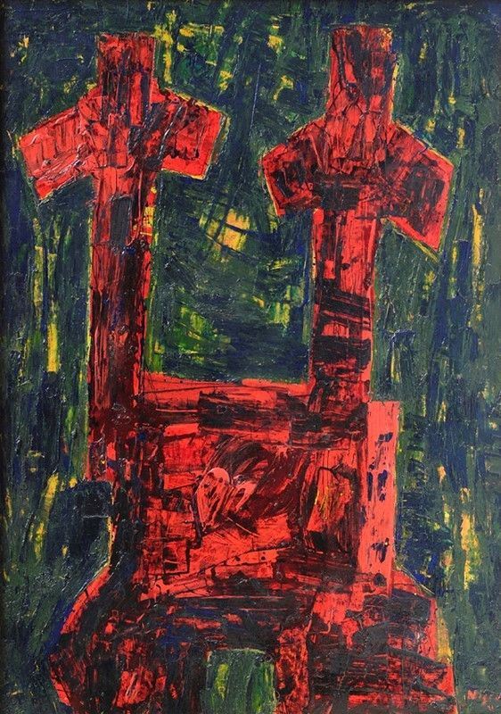 Mario Nigro : Senza titolo  (1961)  - Olio su cartone riportato su tela - Auction Arte Moderna e Contemporanea Grafica ed Edizioni - Galleria Pananti Casa d'Aste