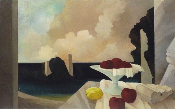 Tommaso Tommasi : Natura morta con mele, limone, vaso e mare  (1994/1995)  - Olio su tela - Auction Autori dell'800-900, Moderni e Contemporanei, Grafica ed Edizioni - I - Galleria Pananti Casa d'Aste
