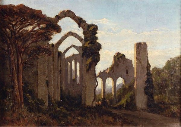 Achille Vertunni - Paesaggio con Rovine e Pastore