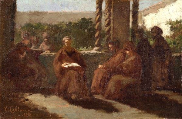Vincenzo Cabianca : La lettura nel chiostro  (1870)  - Olio su tela - Auction Autori dell'800 e 900 - Galleria Pananti Casa d'Aste