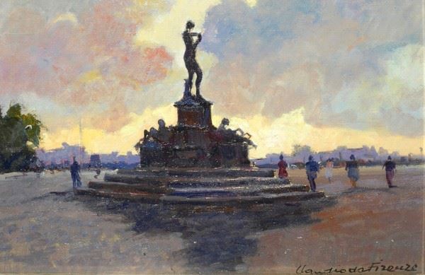 Claudio da Firenze : Piazza Michelangelo  - Olio su tavola - Auction STORART: Dipinti, oggetti, arredi dal XVII al XX sec. - II - Galleria Pananti Casa d'Aste