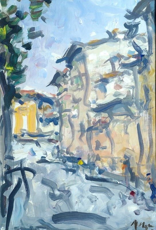Enzo Pregno : Strada e case  - Olio su tela - Asta AUTORI DEL XIX E XX SEC - Galleria Pananti Casa d'Aste