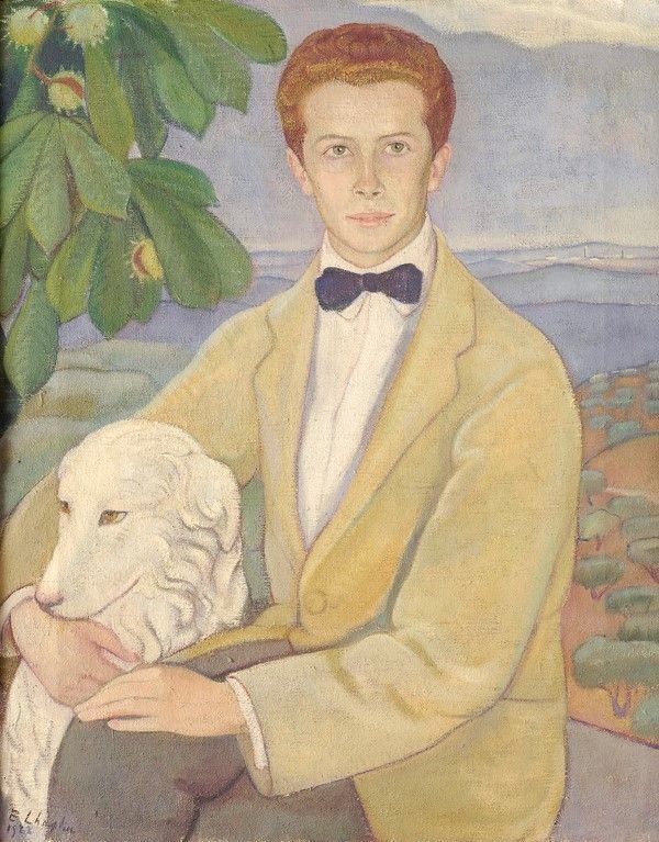 Elisabeth Chaplin : Ritratto di giovinetto con cane  (1922)  - Olio su tela - Asta Antiquariato - Galleria Pananti Casa d'Aste