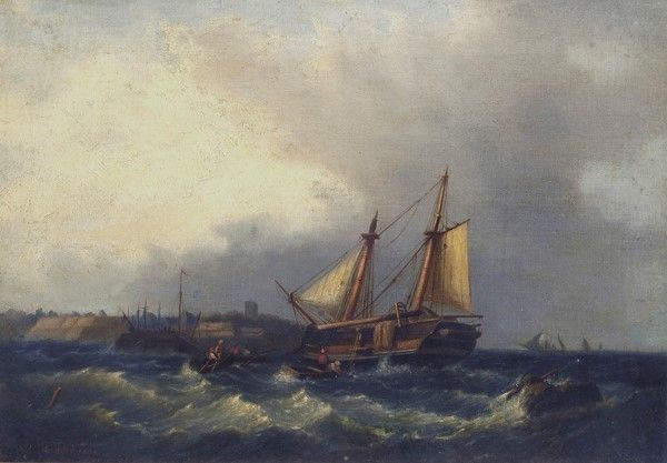 Mare in burrasca con velieri