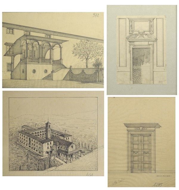 Quattro disegni di progetti architettonici