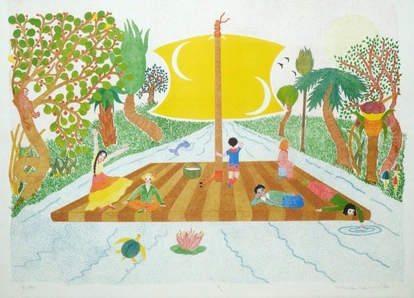Monica Marinello : La Zattera  (1978)  - Litografia a colori - Auction STORART: Dipinti, oggetti, arredi dal XVII al XX sec. - II - Galleria Pananti Casa d'Aste