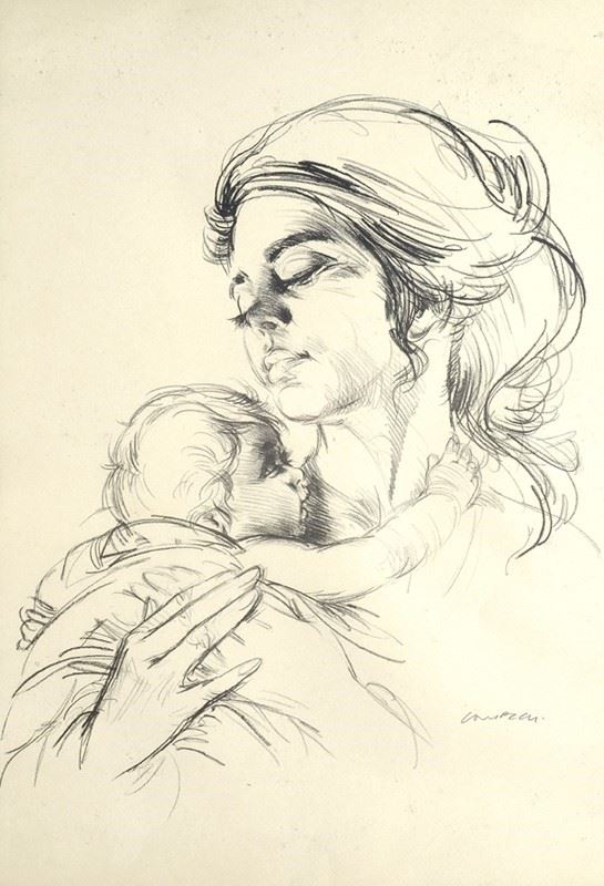 Silvano Campeggi : Madre con bambino  - Litografia - Asta ASTA A TEMPO - Autori dell'800-900, Moderni e Contemporanei, Grafica ed Edizioni - I - Galleria Pananti Casa d'Aste