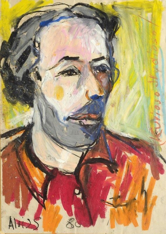 Aloiss : Kurioso studioso  (1980)  - Tecnica mista su carta - Asta ASTA A TEMPO - Autori dell'800-900, Moderni e Contemporanei, Grafica ed Edizioni - I - Galleria Pananti Casa d'Aste