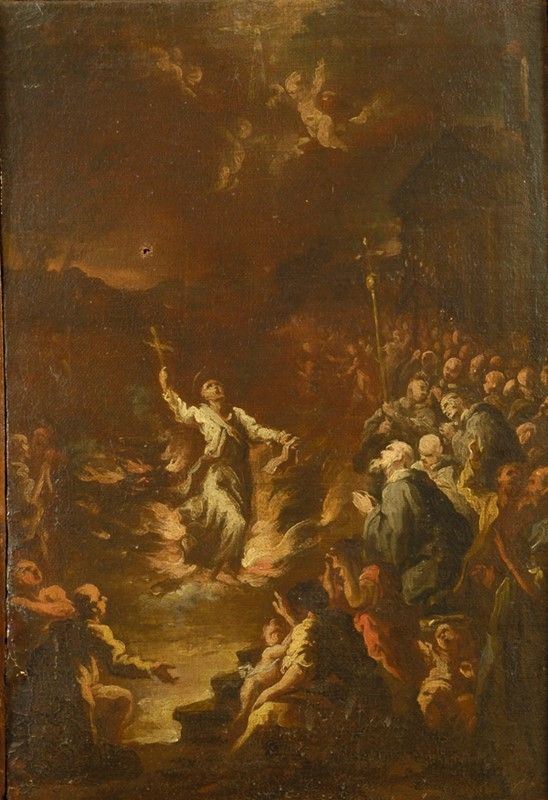 Ignazio Hugford : Il miracolo del fuoco di San Pietro Igneo  - Olio su tela - Auction Antiquariato - Galleria Pananti Casa d'Aste