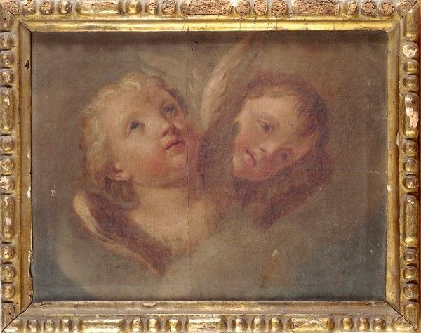 Scuola Emiliana, XVIII sec. : Teste di serafini  - Olio su tela - Auction Opere scelte dell'ottocento italiano da collezioni private - I - Galleria Pananti Casa d'Aste
