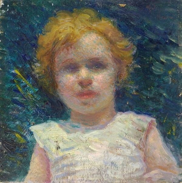 Anonimo, XX sec. : Ritratto di bambina  - Olio su tela riportata su cartone - Asta Autori dell'800 e 900 - Galleria Pananti Casa d'Aste