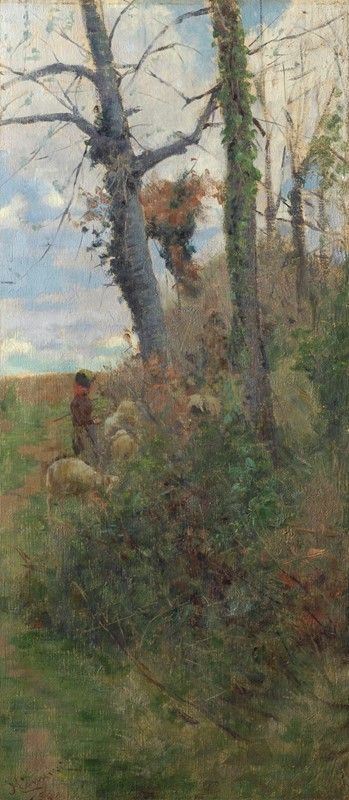 Niccol&#242; Cannicci : Pastorella  (1891)  - Olio su tela - Asta Autori dell'800 e 900 - Galleria Pananti Casa d'Aste