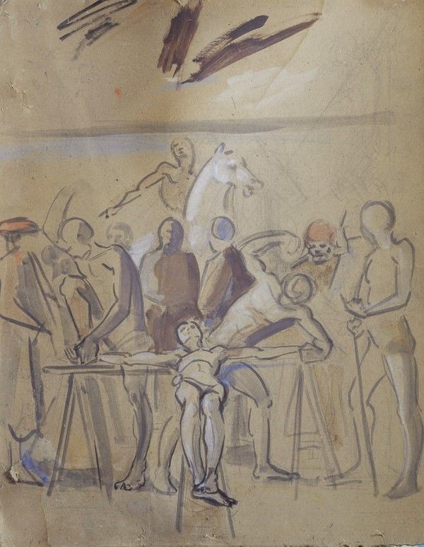 Anonimo, XX sec. : Crocefissione  - Tempera su cartone - Auction Autori dell'800 e 900 - Galleria Pananti Casa d'Aste