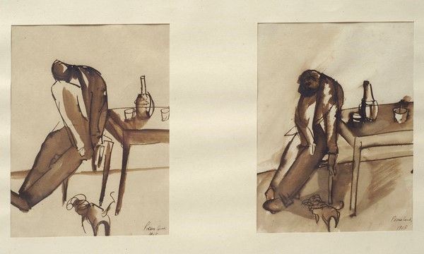 Primo Conti : Ubriaco  (1915)  - China acquerellata su carta - Asta Autori dell'800 e 900 - Galleria Pananti Casa d'Aste
