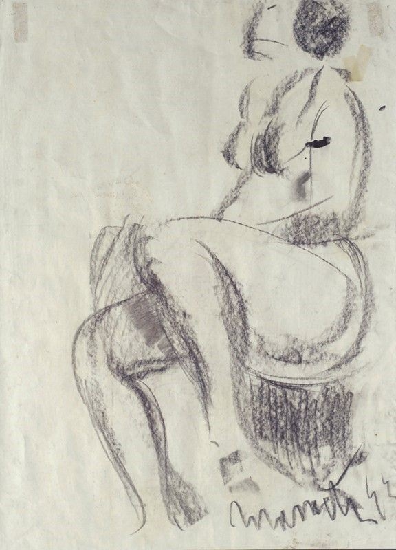 Corrado Zanzotto : Nudo  - Carboncino su carta - Asta Autori dell'800 e 900 - Galleria Pananti Casa d'Aste