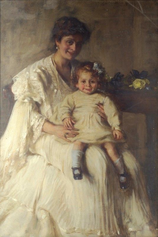 Enrichetta Orlandini : Ritratto di Signora con bambina  (1900)  - Olio su tela - Auction Antiquariato - Galleria Pananti Casa d'Aste