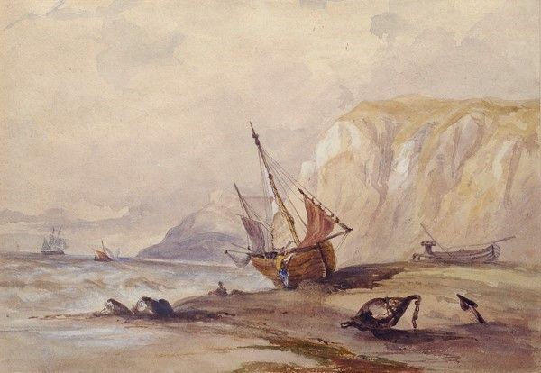 Scuola di Richard Parkej Bonington - Barca di Pescatori in Secca