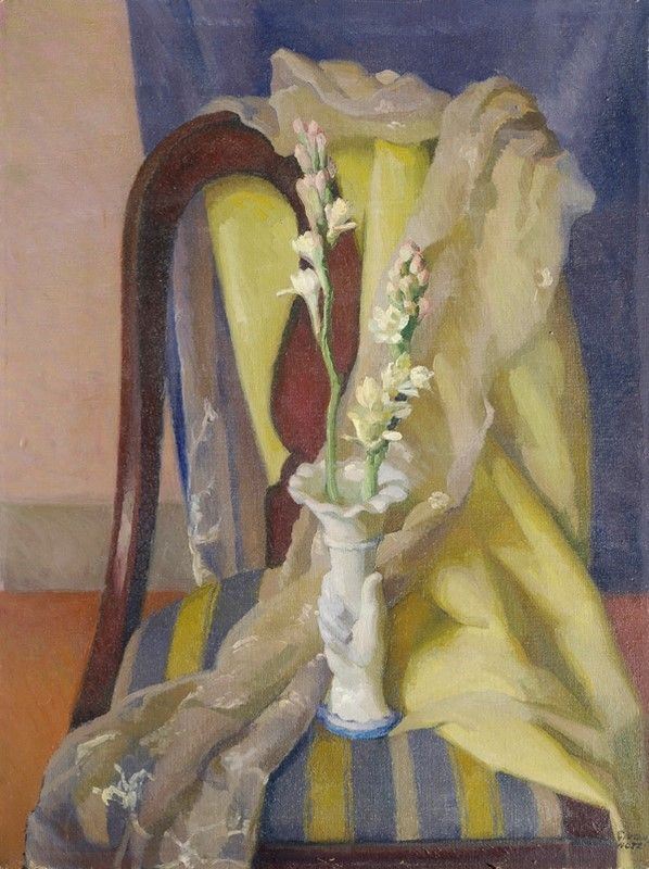 Ezio Giovannozzi - Fiori e panneggio su una sedia