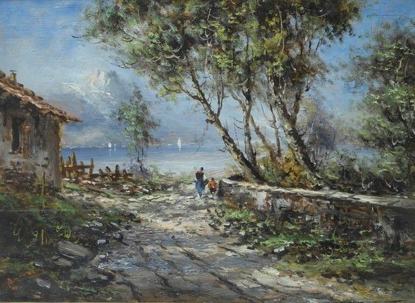 Antonio Brioschi : Paesaggio  - Olio su tavola - Asta AUTORI DEL XIX E XX SEC - Galleria Pananti Casa d'Aste