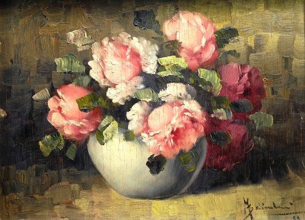 Anonimo, fine XIX sec. : Vaso con fiori  - Olio su compensato. - Auction Antiquariato - Galleria Pananti Casa d'Aste