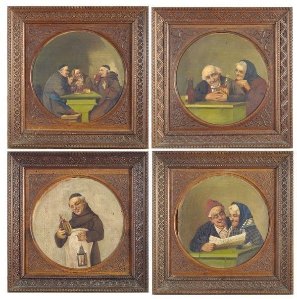 Anonimo, XX sec. : Figure di frati e  vecchi  - Olio su compensato - Auction Antiquariato - Galleria Pananti Casa d'Aste