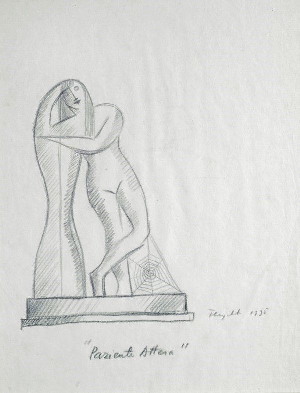 THAYAHT (Ernesto Michahelles) : Paziente attesa  (1935)  - Matita su carta - Asta Autori dell'800 e 900 - Galleria Pananti Casa d'Aste