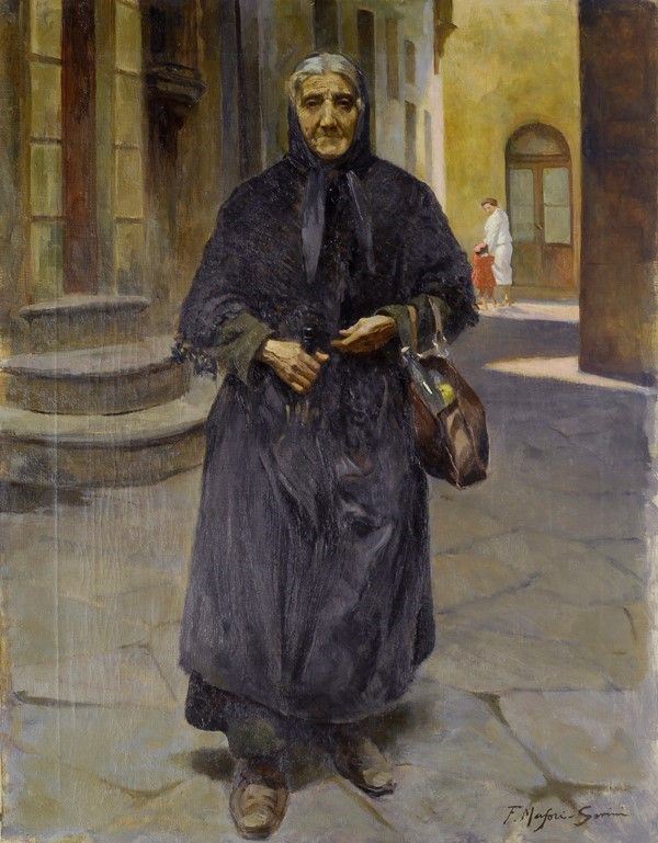 Filippo Marfori Savini : Figura in strada  - Olio su tela - Asta Autori dell'800 e 900 - Galleria Pananti Casa d'Aste